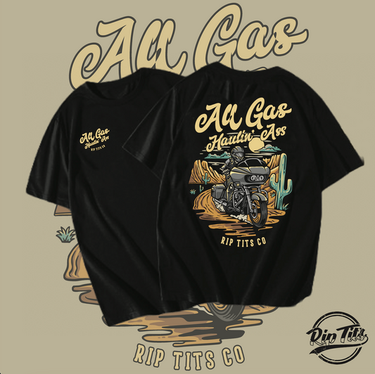 Mens Motorcycle T-shirt. All Gas, Hauling Ass graphic tee.